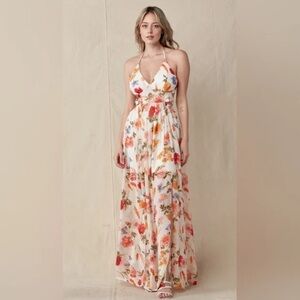 Papaya size Medium Maxi Sundress w slit and cutouts on side, mini skirt lined